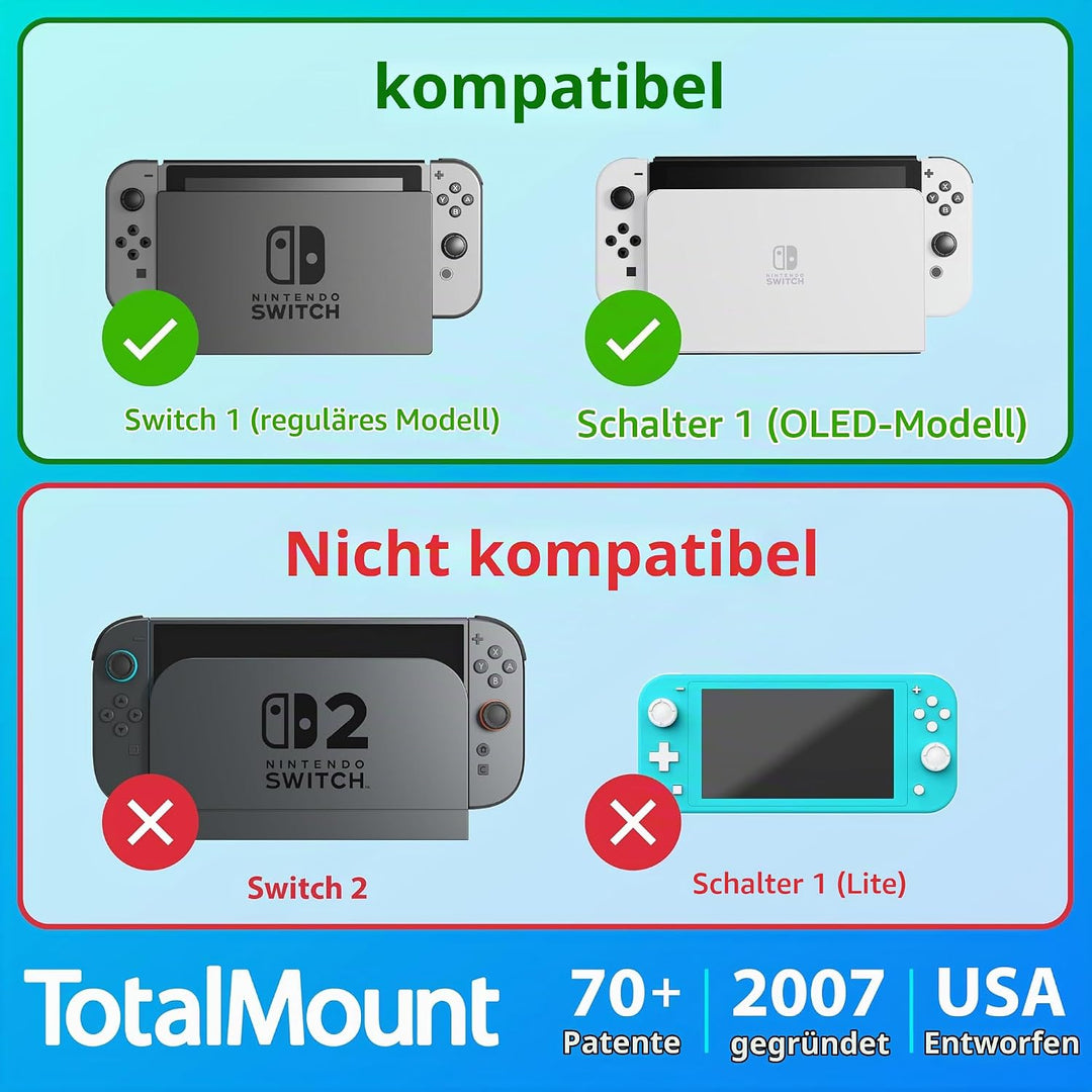 TotalMount Wandhalterung für Nintendo Switch / Switch OLED Konsole mit Hitze Management und Sicherhe