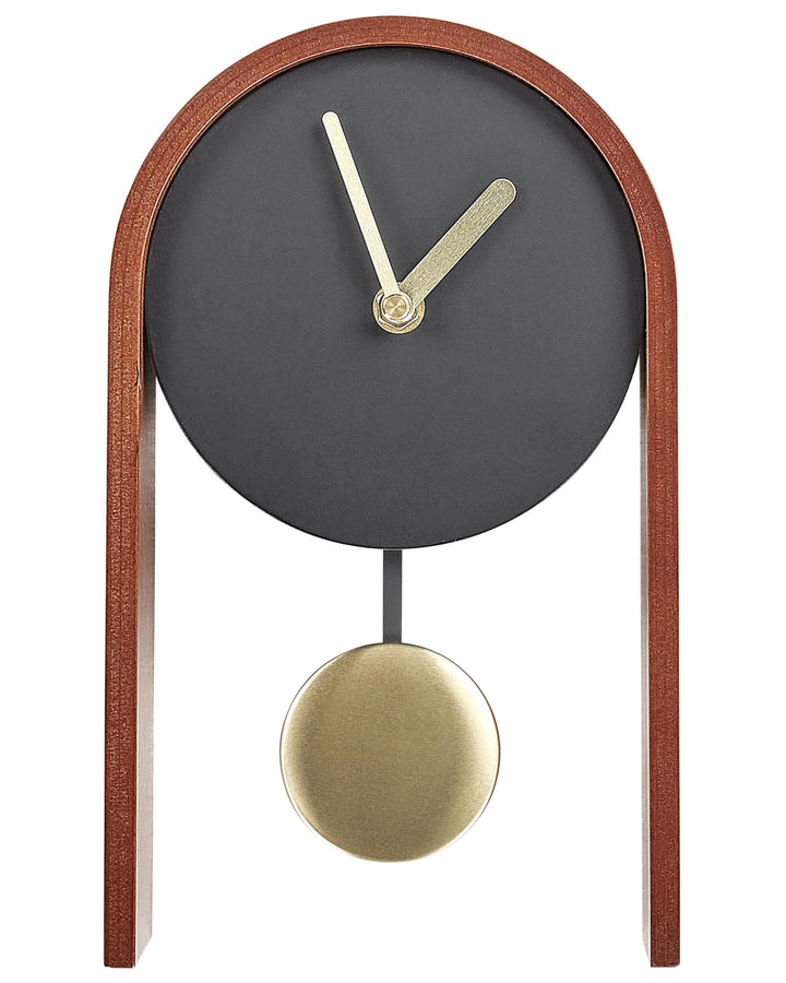 Beliani Tischuhr schwarz/dunkler Holzfarbton mit Pendel Retro-Design 25 cm Blatten