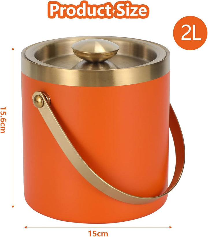 2L Eiswürfelbehälter mit Deckel, Eiskübel Edelstahl, Eisbehälter für Eiswürfel, Eiswürfelbox, Isolie
