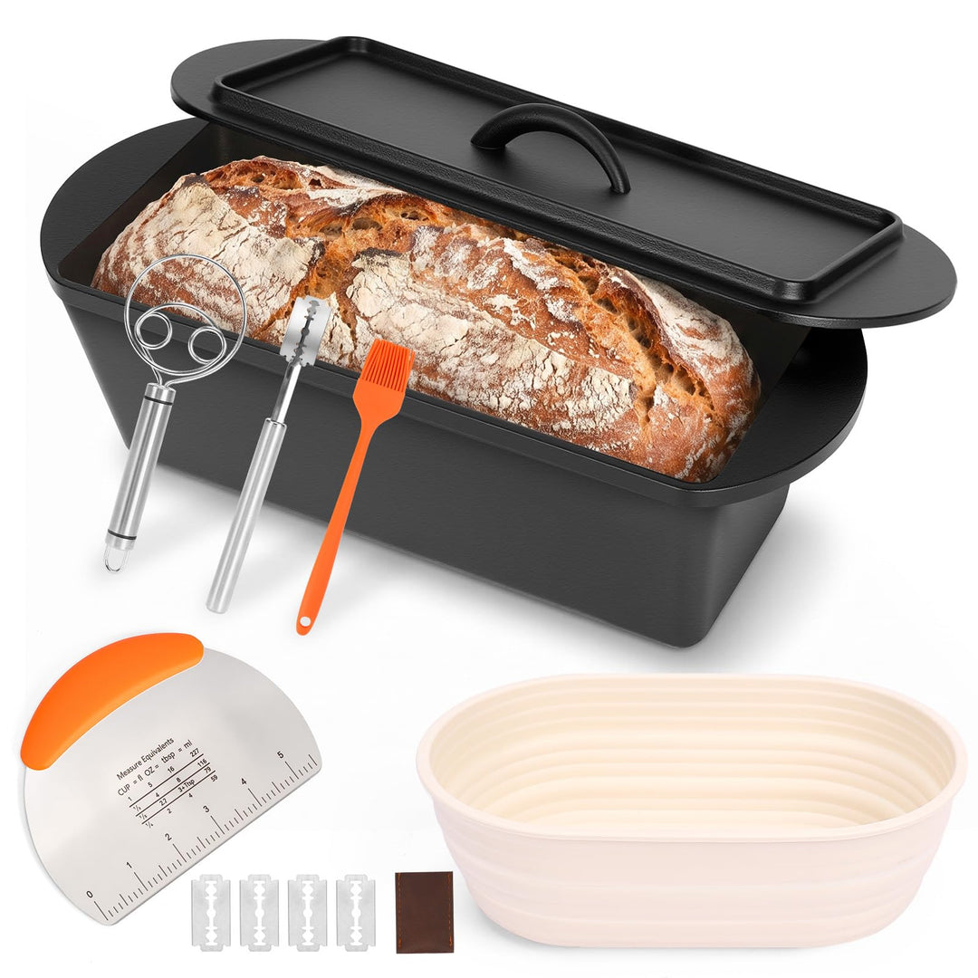 Gusseisen Topf Brot Backen 36cm, Robuste Brotbackform mit Deckel, Gusseisentopf Brotform, Idealer Br