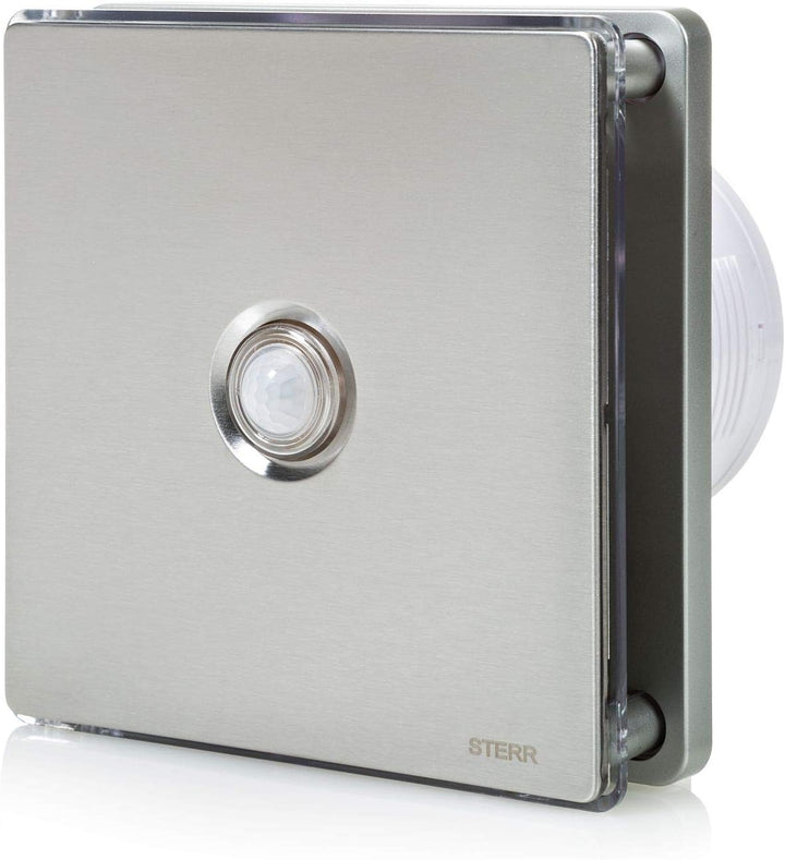 STERR Silberner Badlüfter 100 mm mit LED + PIR - Badezimmerventilator - Edelstahlfront - Modernes Au