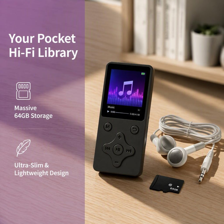 Bluetooth MP3 Player – Leichter MP3-Player mit Hi-Fi-Sound, Typ-C-Ladung, integriertem Lautsprecher,