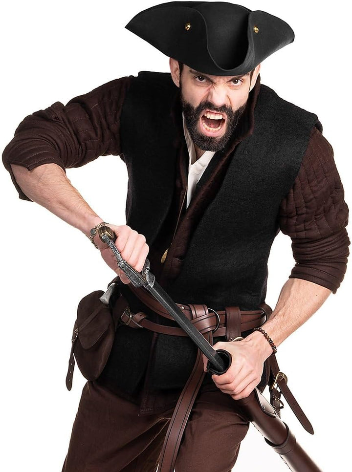 Maskworld Piratenhut Dreispitz aus Wollfilz - Henry Schwarz, Schwarz