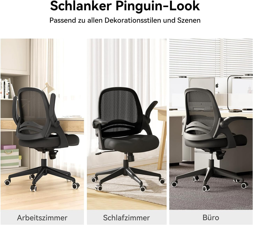 Hbada Bürostuhl Ergonomischer Schreibtischstuhl Arbeitsstuhl Drehstuhl mit klappbaren Armlehnen Mesh