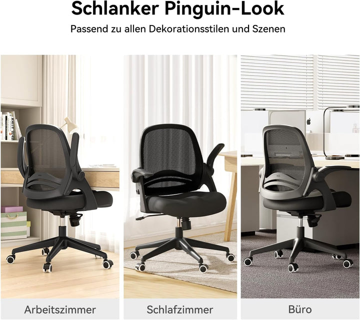 Hbada Bürostuhl Ergonomischer Schreibtischstuhl Arbeitsstuhl Drehstuhl mit klappbaren Armlehnen Mesh