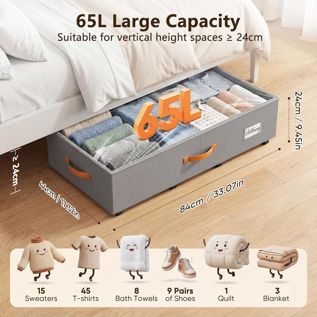 2er-Set Unterbett-Aufbewahrungsbox 65L, mit Rädern &amp; Sichtfenster