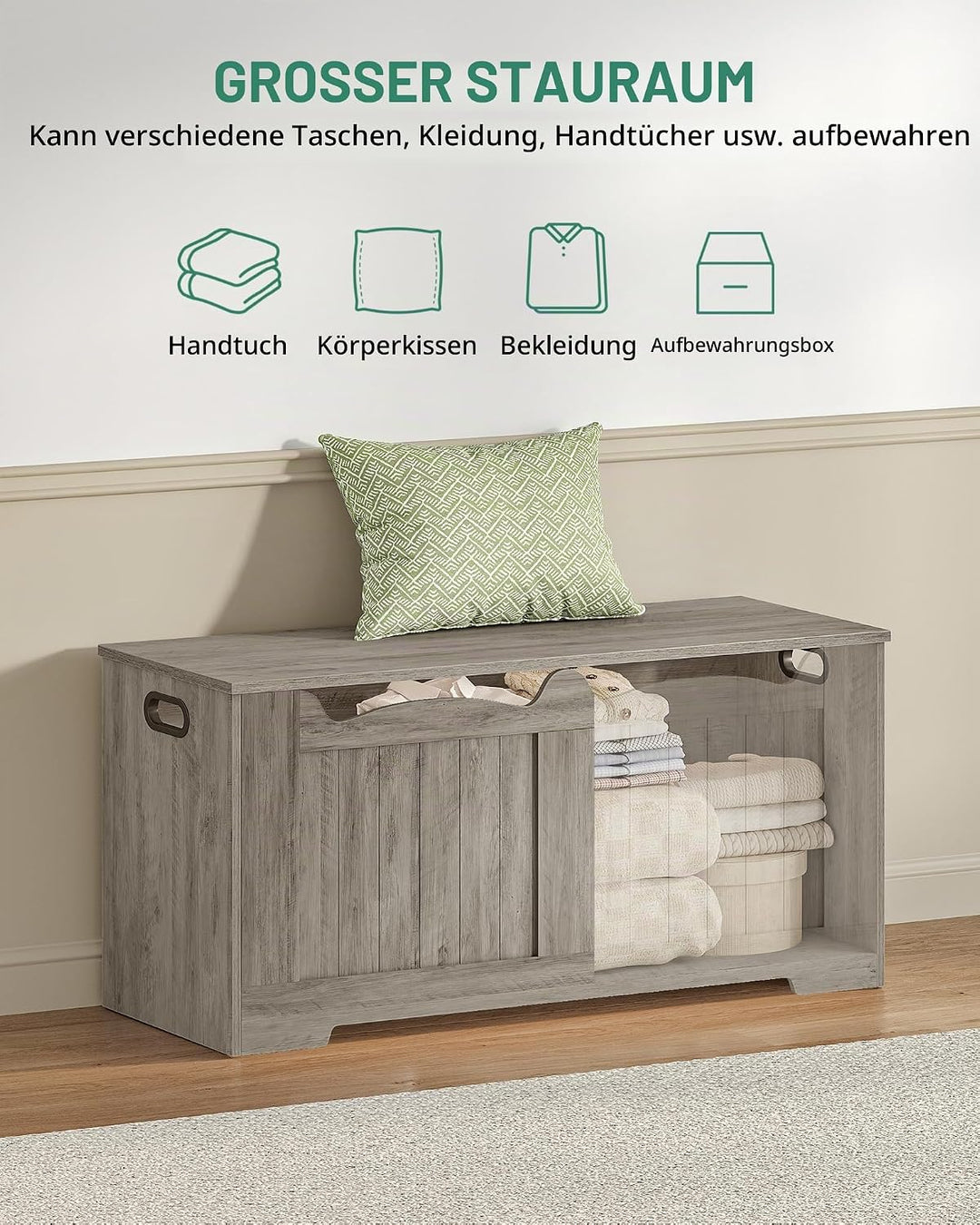 Hzuaneri Truhenbank mit Stauraum, Sitzbank mit Stauraum, Sitztruhe mit 2 Sicherheitsscharnieren, Auf