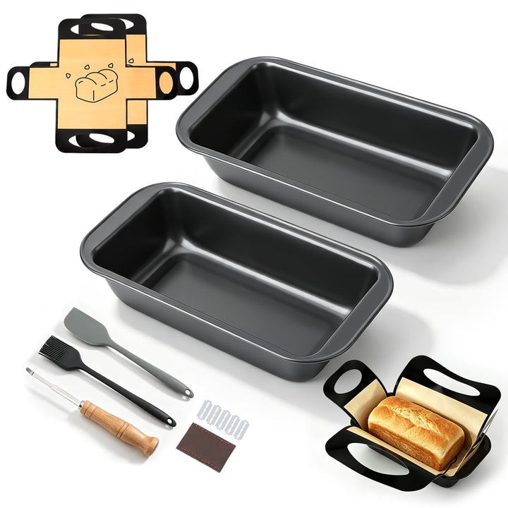 2 Stück Brotbackform Kasten Set, Kastenform Brot 25x13x6cm mit 2 Backmatte Antihaft, Rechteckig Brot
