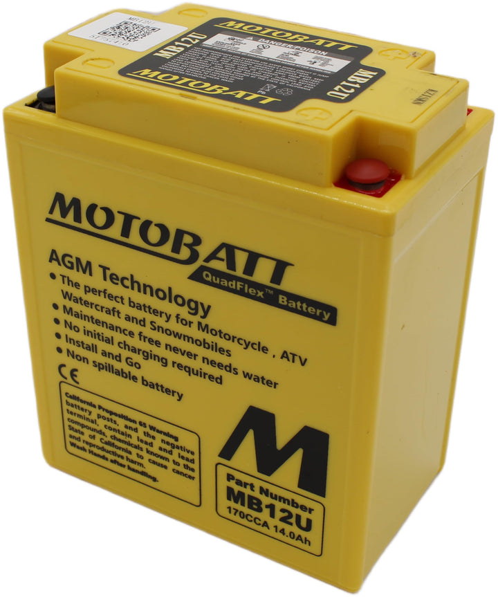 MotoBatt MB12U (12V 15 Amp) 160CCA Factory Activated QuadFlex AGM Battery