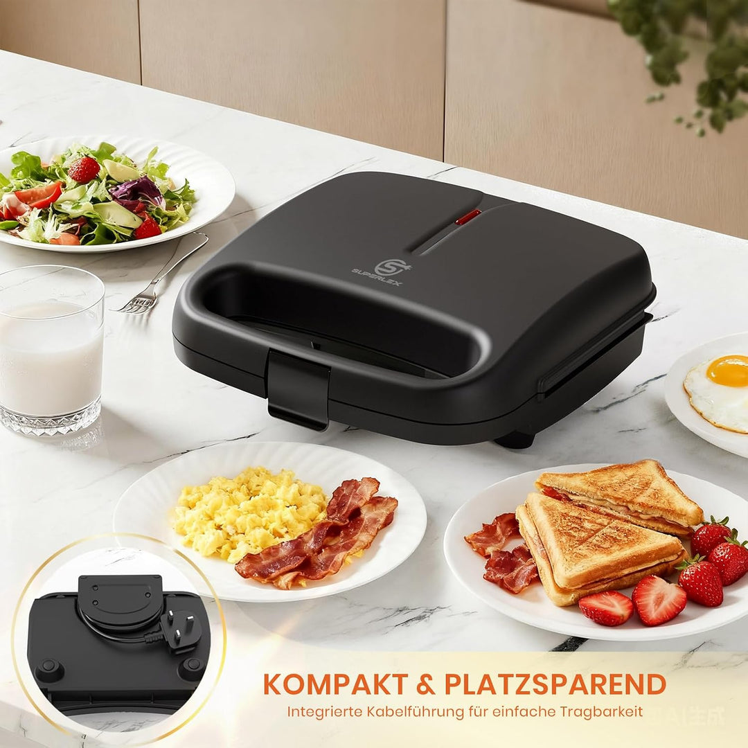 Sandwichmaker 750W mit Antihaftbeschichtung für 2 Sandwiches Automatischer Temperaturregelung Cool T