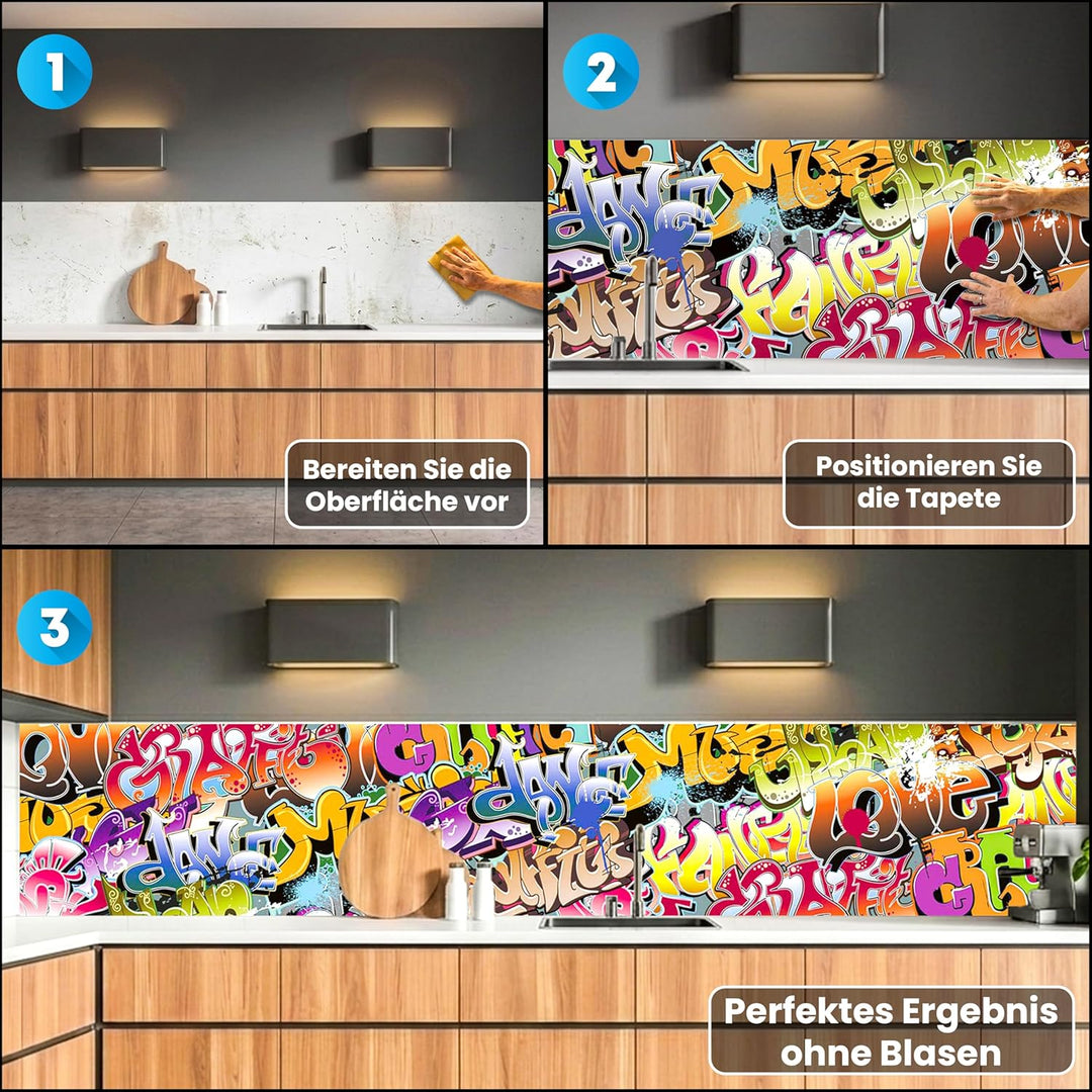 DIMEX Küchenrückwand Folie selbstklebend Graffiti | Klebefolie - Dekofolie - Spritzschutz für Küche