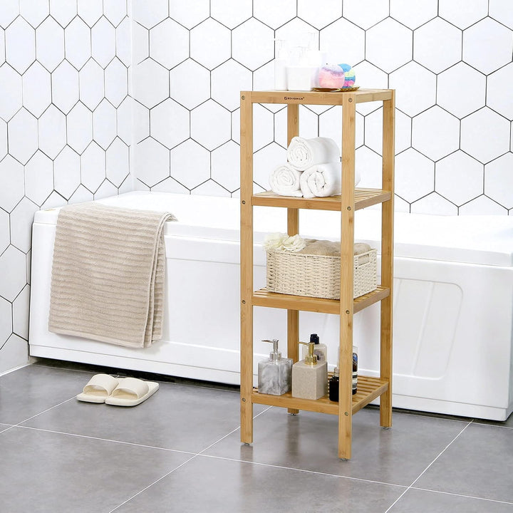 SONGMICS Badezimmerregal, Badregal, Küchenregal, Schuhregal mit 4 Ebenen, Standregal aus Bambus, 33