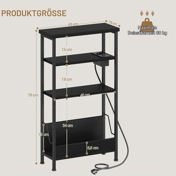 Hzuaneri Beistelltisch Schmal, 4-Stufiger Beistelltisch Couch mit Zeitschriftenhalter und Ladesteckd