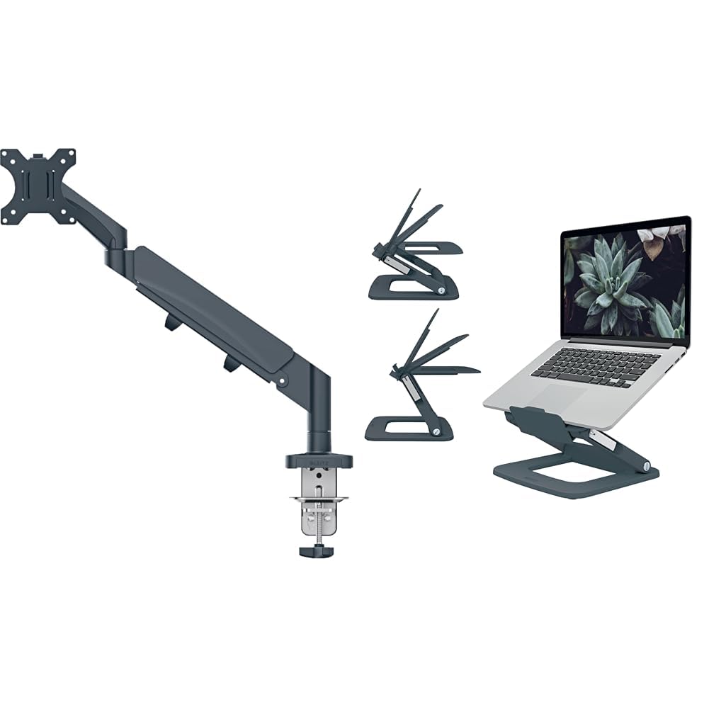Leitz Ergo Set platzsparender Monitor-Arm mit Multi-Winkel Laptopständer, Monitor-Halterung für 1 Mo