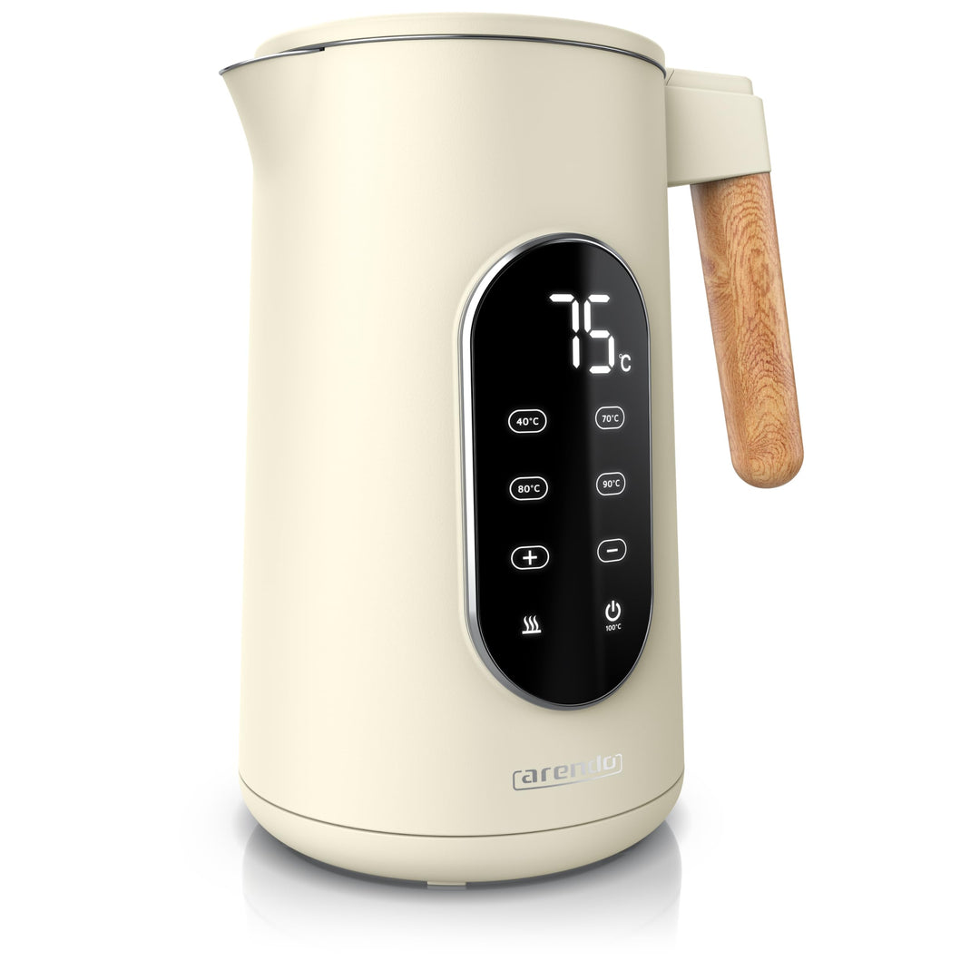Arendo - Edelstahl Wasserkocher mit Temperatureinstellung 40-100°C - Doppelwand Design Cool Touch -