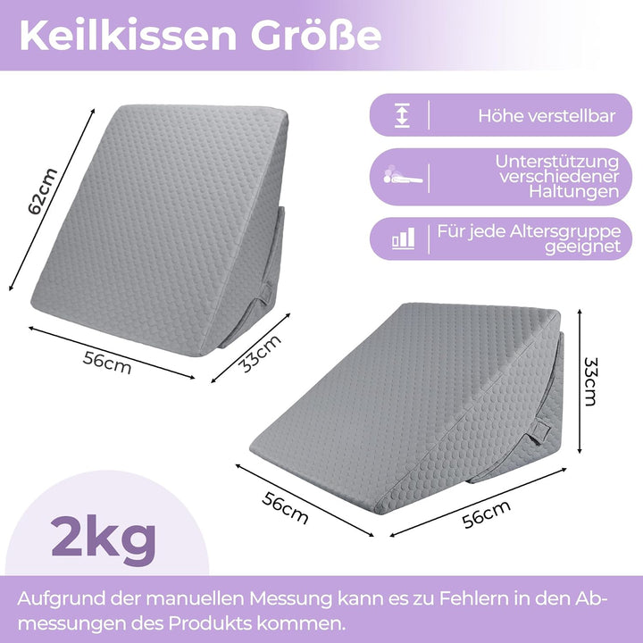 Babenest Verstellbares Keilkissen mit Hochdichteschaum, Lesekissen für Bett Luftschicht Grau, Luftsc