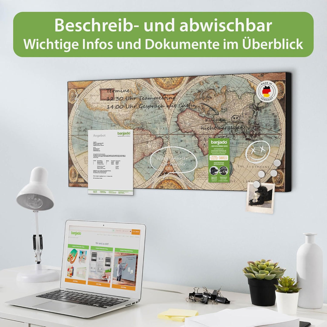 banjado Magnettafel schwarz 78 x 37cm / Magnetwand Metall/Magnetpinnwand als Memoboard/Pinnwand Magn
