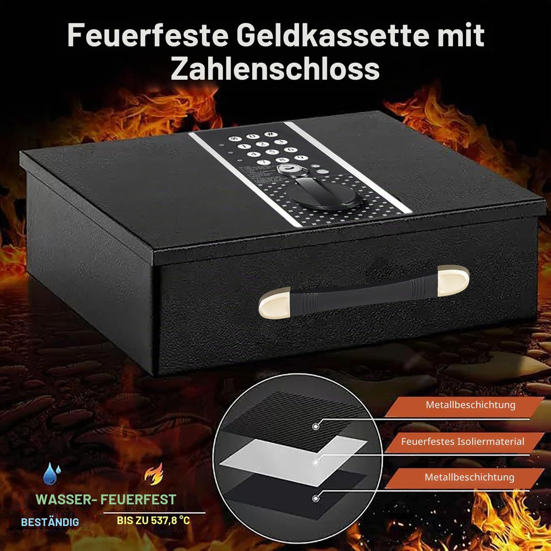 Geldkassette Feuerfest Wasserdicht, Feuerfeste Dokumentenbox, Tresor Feuerfest mit Zahlenschloss &amp; S