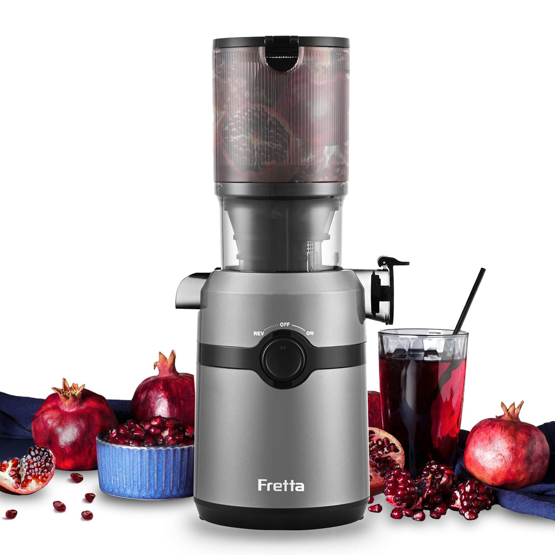 Fretta Entsafter,Slow Juicer mit 108MM Breite und Grössere Fütterungsröhre,Füllvolumen für ganze Gem