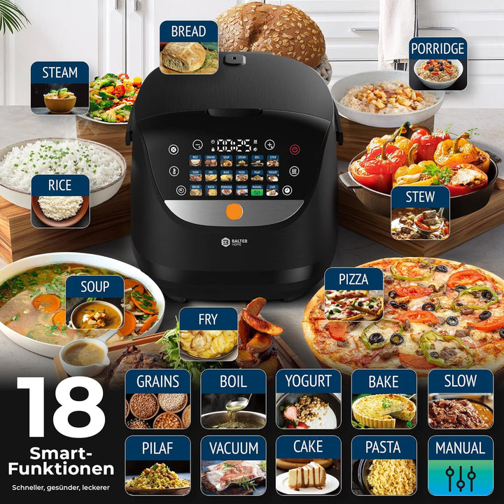 Balter Reiskocher, Multikocher mit 18 Programme, 4L Rice Cooker, Multicooker, Fuzzy-Logic, Dampfgare