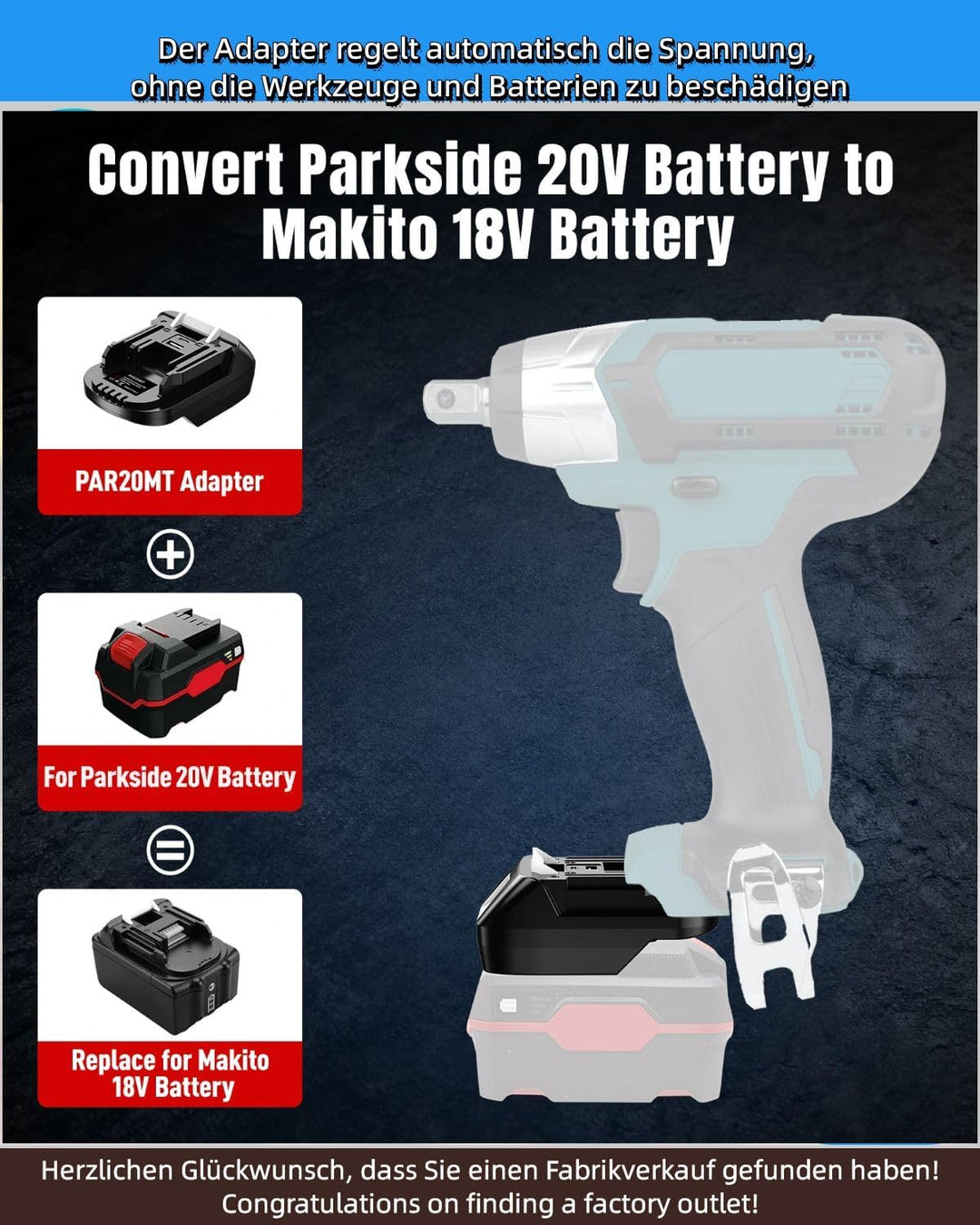 Akkuadapter für Parkside zu für Makita,Konverter mit USB Batterieadapter