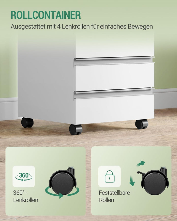Hzuaneri Rollcontainer, mobiler Aktenschrank, Schubladenschrank mit 5 Schubladen, Lagerschrank für B