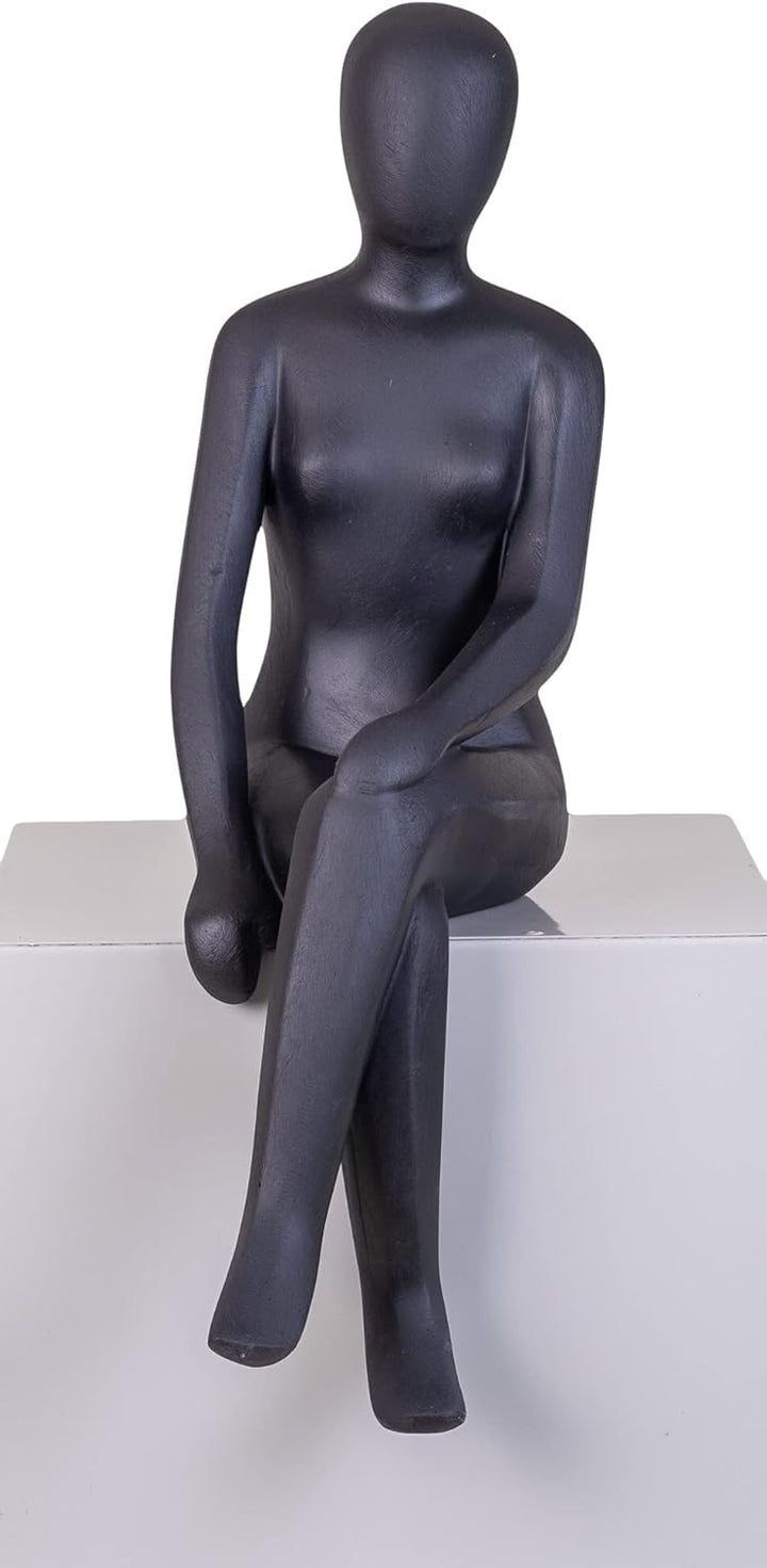 IDYL Moderne Skulptur Figur Sandsteinguss Sitting Women | wetterfest | Farbe schwarz | 13x15x50 cm |