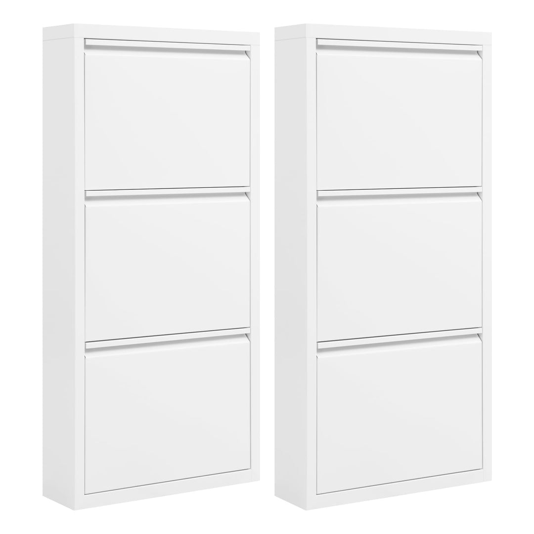 WOLTU 2er Set Schuhschrank mit 3 Klappen, Schuhregal geschlossen, Schuhkommode schmal, aus Metall, f