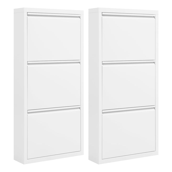 WOLTU 2er Set Schuhschrank mit 3 Klappen, Schuhregal geschlossen, Schuhkommode schmal, aus Metall, f