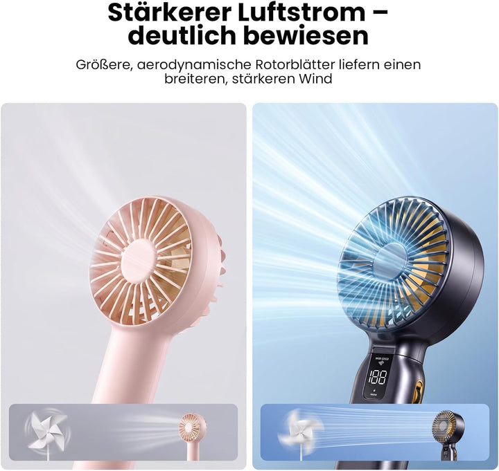Funme Handventilator, 10000mAh 46H Ventilator Hand, 100 Windstufen &amp; Sturmmodus, 4" Flügel Tragbarer