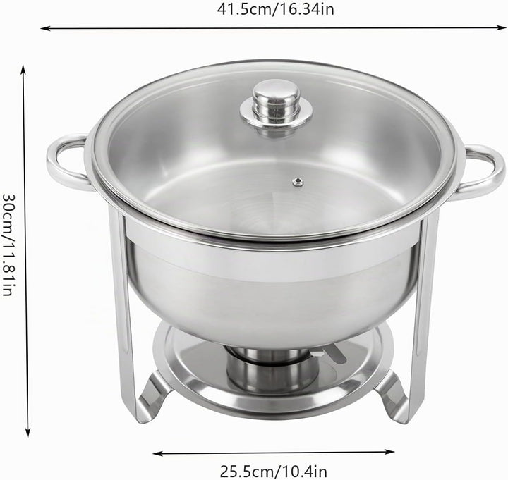 Runder Chafing Dish 8,5 Liter, Edelstahl Speisenwärmer mit Glasdeckel Wärmebehälter Double Pot Behäl