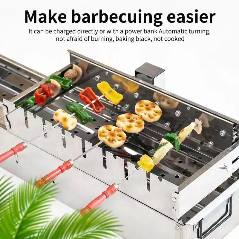 Elektrischer Drehspiess, 50 cm Grillspiessdreher Edelstahl Mit USB Motor 5 U/Min 9 Loch Schaschlik D