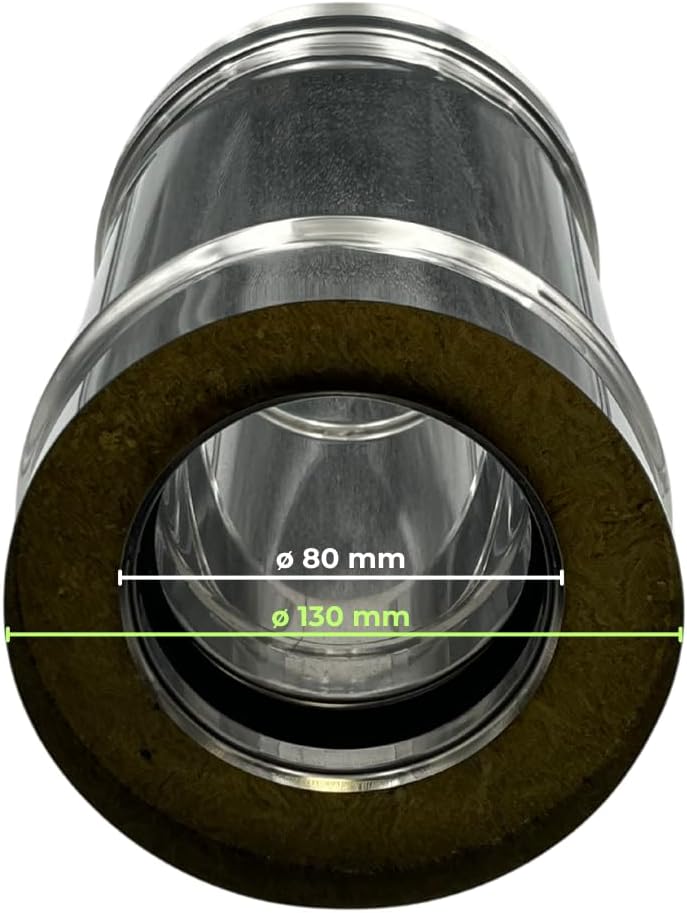 EINSIDE Kaminrohr Doppelwandig Edelstahlschornstein Isoliert gedämmt AISI 316 Länge 1000 mm, Ofenroh