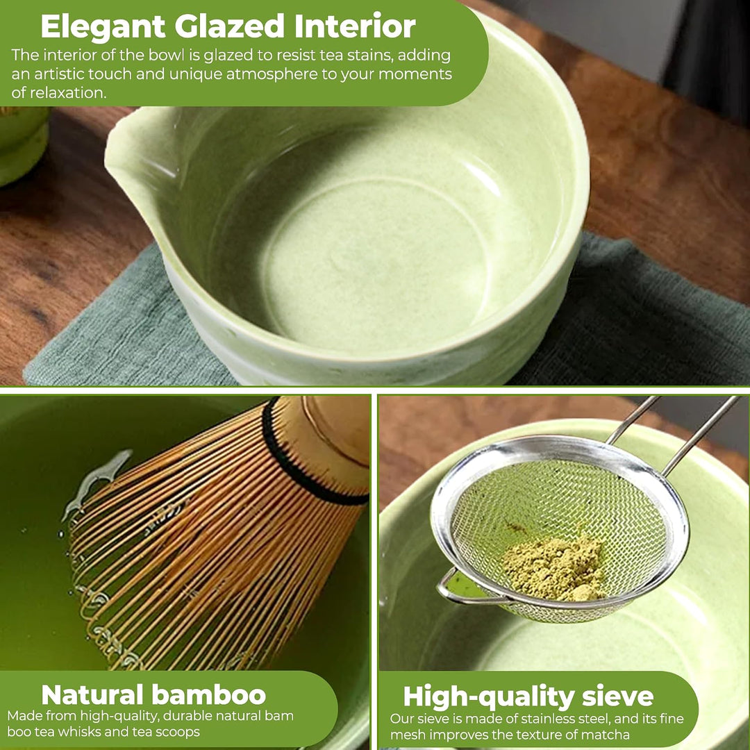 7 Stück Matcha Set, Matcha Besen Set, Matcha Schale mit Auslauf Matcha Löffel, Matcha Besen, Matcha