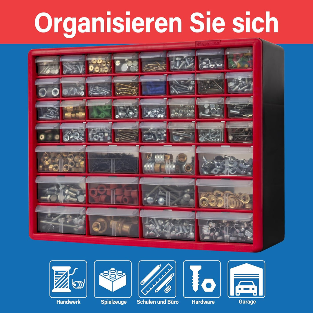 Akro-Mils 10144 D Aufbewahrungskasten für Werkzeug und Bastelzubehör, 50,8 x 40,6 x 16,5 cm, Schwarz