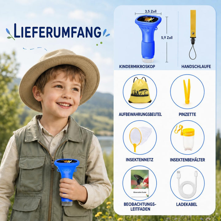 GeschenPark Handheld Kinder Mikroskop Outdoor Entdeckungs Set - 1000x Vergrösserung, 2" HD Display -