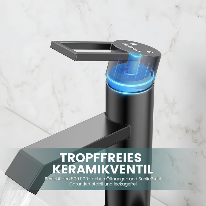Wasserhahn Bad Waschtischarmatur Schwarz Matt, HURRAN Waschtischarmaturen Wasserhahn Badezimmer, Ede