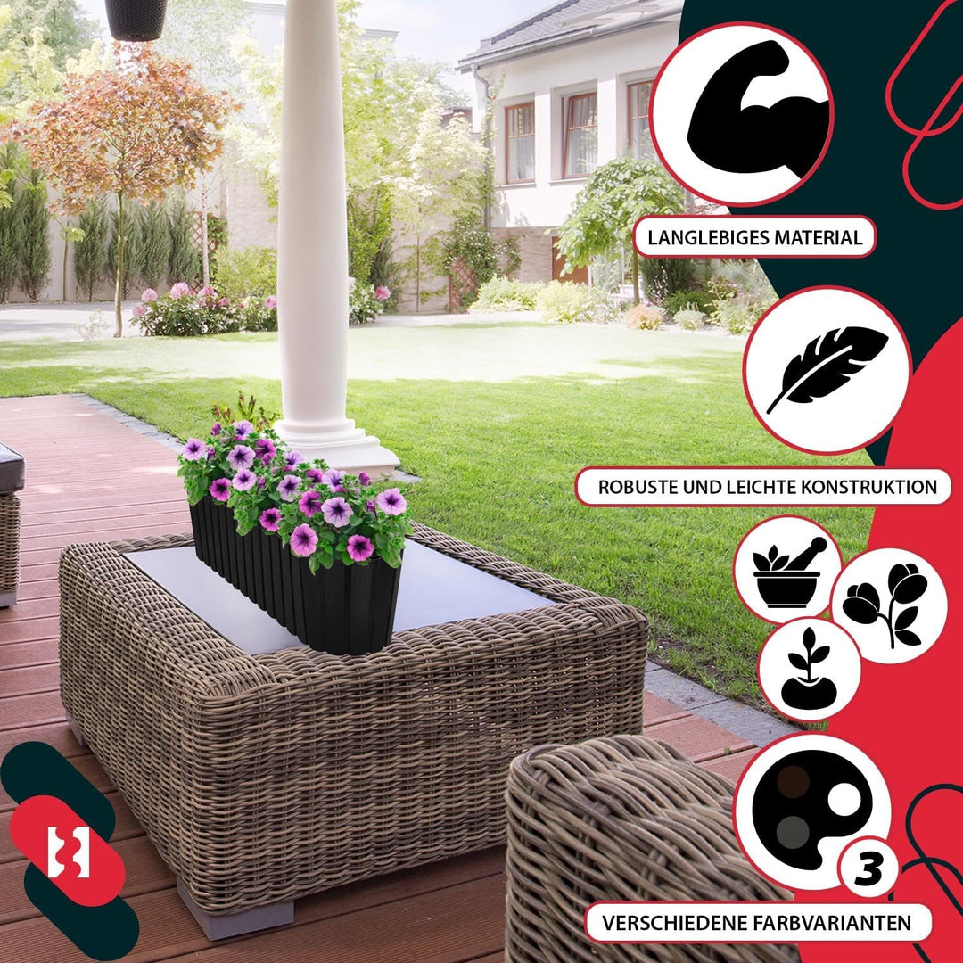 KOTARBAU® Blumenkasten für Balkon, 60 x 14 x 13 cm, Balkonkasten, Anthrazit 60 x 14 x 13 mm 4er Set