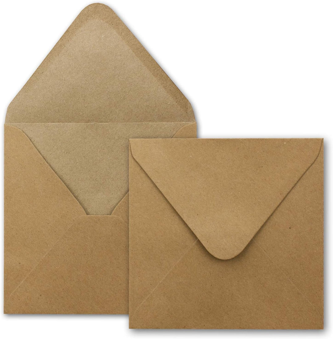 NEUSER PAPIER 100x Kraftpapier-Karten Set quadratisch 13,5 x 13,5 cm mit Brief-Umschlägen &amp; Einlege-