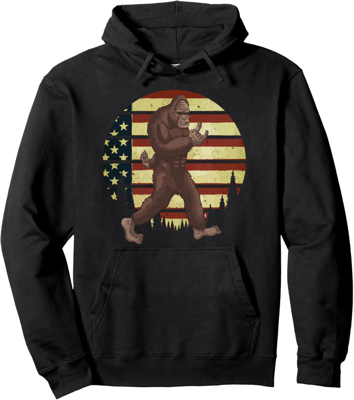 Bigfoot Rock and Roll USA Flagge Sasquatch Pullover Hoodie