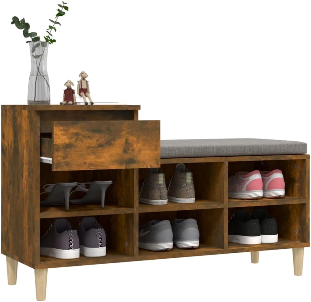 Schuhregal Räuchereiche 102x36x60 cm Holzwerkstoff mit 6 Fächern und Schublade, platzsparend, Stabil