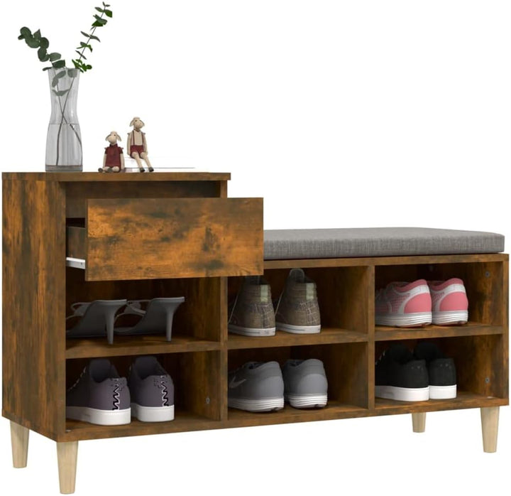 Schuhregal Räuchereiche 102x36x60 cm Holzwerkstoff mit 6 Fächern und Schublade, platzsparend, Stabil