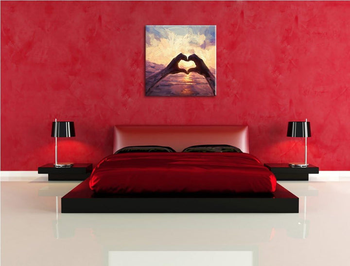 Hände zu einem Herz geformt, Format: 70x70 als Leinwandbild, tolle Bilder fertig auf Holzrahmen gesp