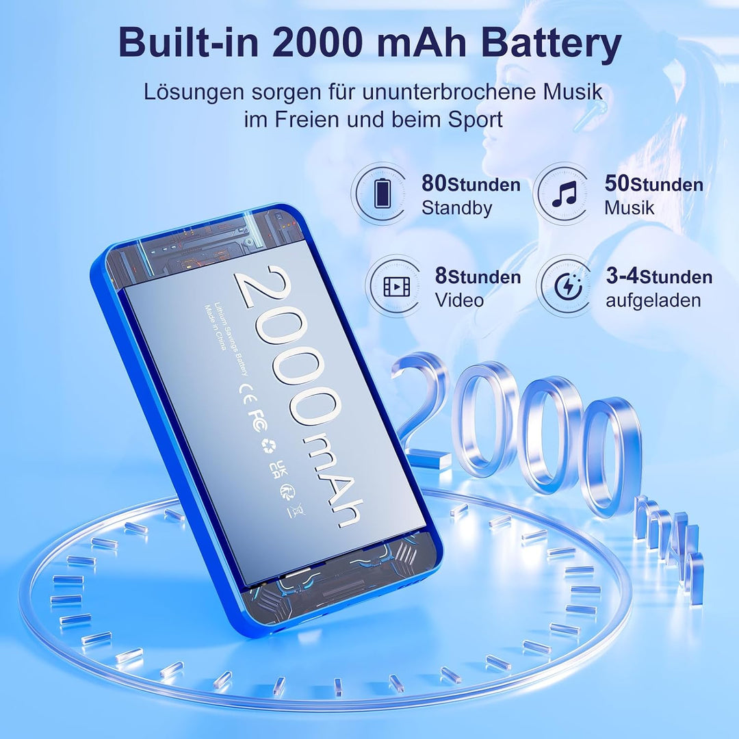 80GB MP3 Player with Bluetooth, WLAN und 4 Inch Touchscreen, Blue, Blue