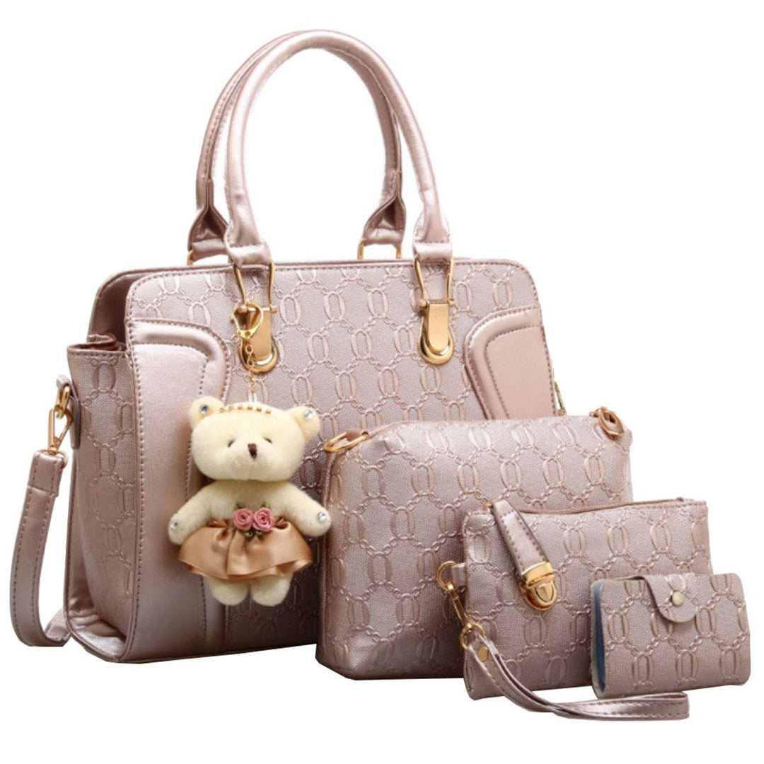 FiveloveTwoDamen 4Tlg. Handtaschen Set Umhängetasche Schultertasche Tasche PU Shopper Clutch Kartenh