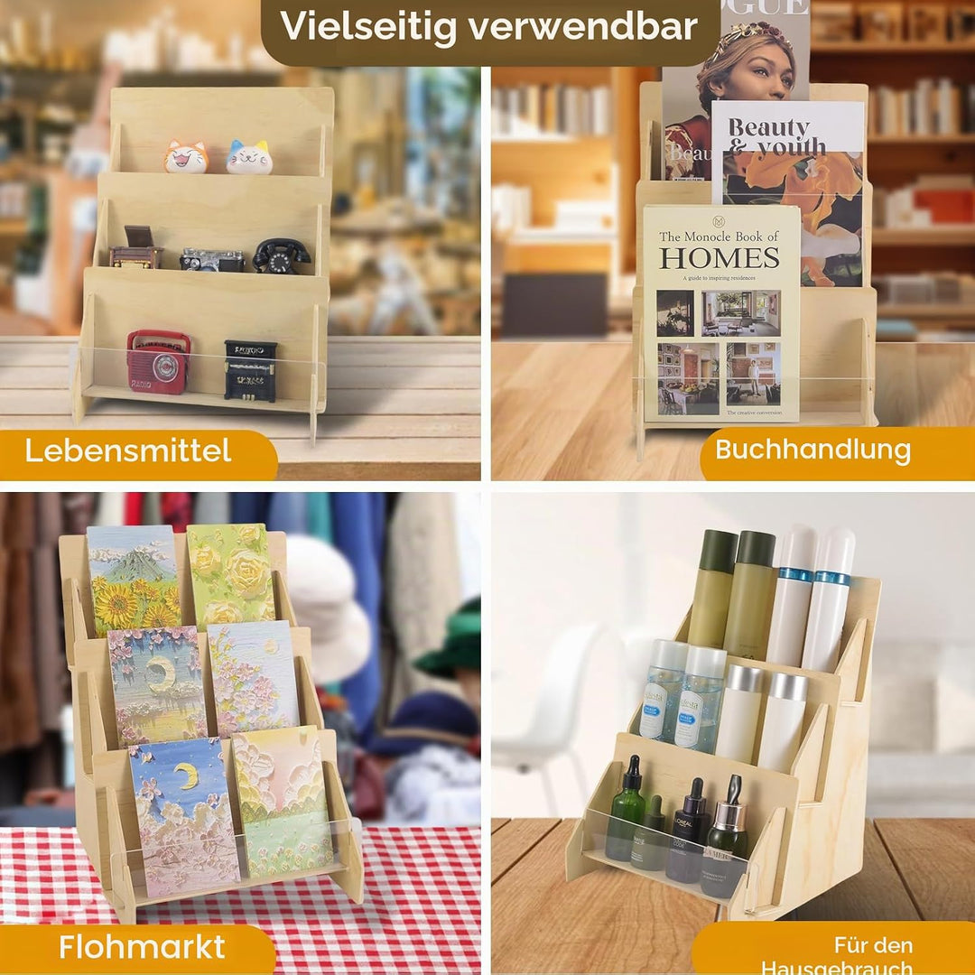 Grusskarten-Präsentationsständer, 3-stöckig, aus Holz, Mehrzweck-Broschürenhalter, tragbarer Präsent