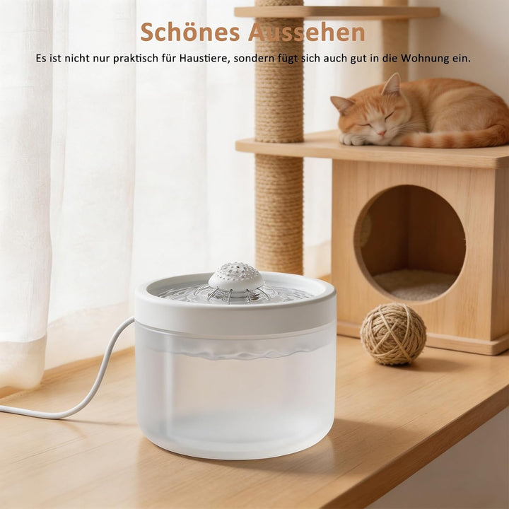 Kompakter Leiser Katzenbrunnen 1,8L Mehrschichtfilter Zirkulation weiss, weiss