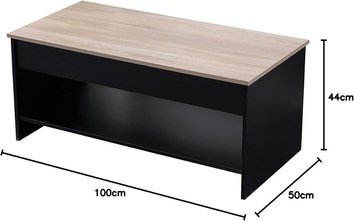 Happy Garden Couchtisch mit hochklappbarer Platte Schwarz und Holz Hedda