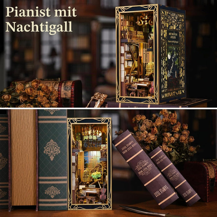 DIY Book Nook Kit, Miniatur Puppenhaus Booknook Kit, 3D Holz Puzzle Buchstütze Bücherregal einfügen