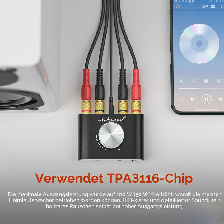 Nobsound Mini Bluetooth 5.0 Digital Power Amplifier HiFi Stereo Verstärker 2.0 Kanal 50W×2 Endstufe